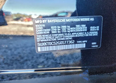 2016 BMW X5 Xdr40E z USA, uszkodzony, nr VIN 5UXKT0C52G0S77362